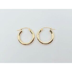Beautiful Small 10K Karat Solid Yellow Gold Designer Tube Hoop Hinged Earrings